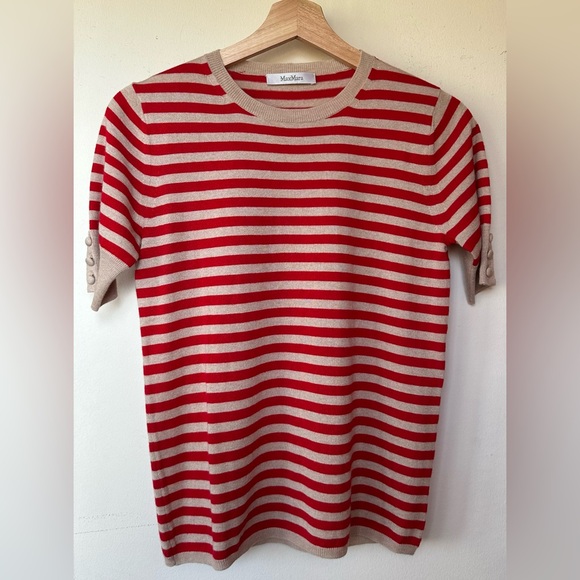 Max Mara Stagno Stripe Silk & Cashmere Sweater Top In Red/Tan NWOT - Picture 5 of 13